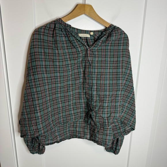 DOEN The Jane Blouse Pond Promenade Plaid 100% Cotton Button Front Blouse Small - Picture 3 of 8